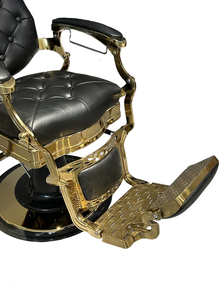 Vintage Reclining Barber Chair with Footrest – Havana Series (Gold)
