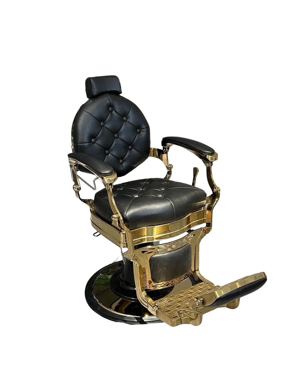 Vintage Reclining Barber Chair with Footrest – Havana Series (Gold)