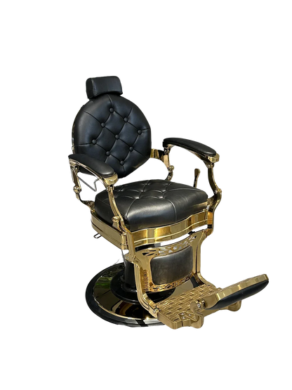 Vintage Reclining Barber Chair with Footrest – Havana Series (Gold)