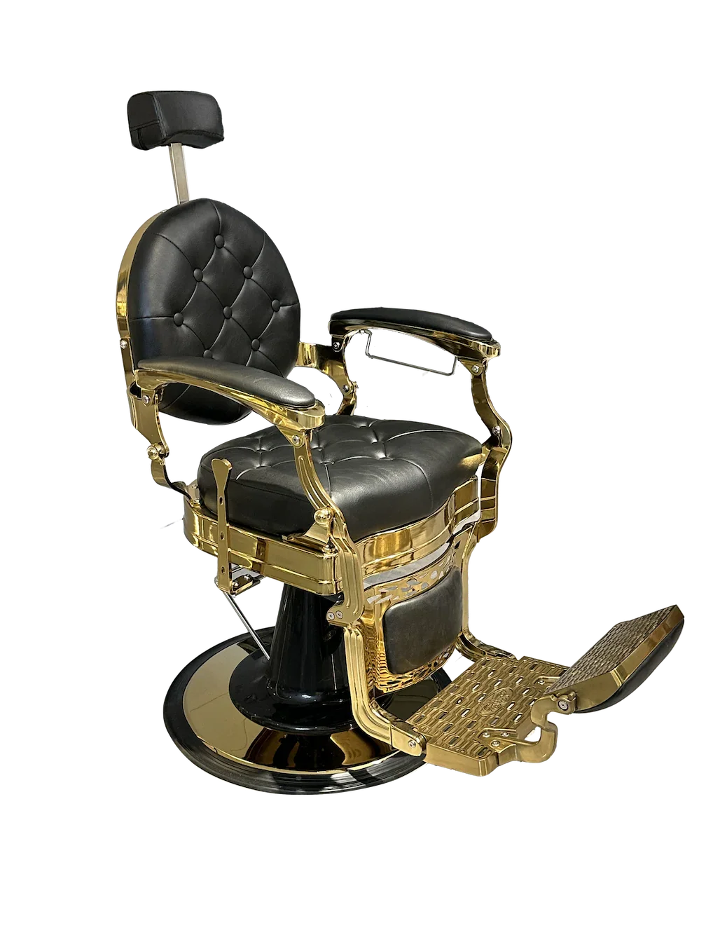 Vintage Reclining Barber Chair with Footrest – Havana Series (Gold)
